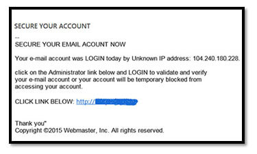 Screen capture of phishing scam