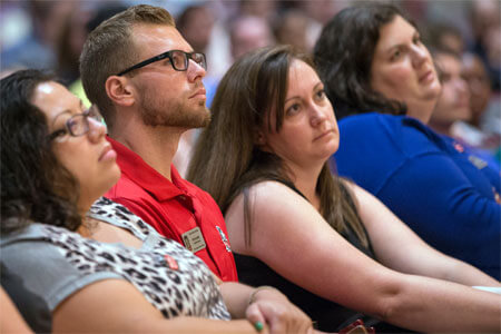 NIU staff members listen during the Sept. 2 town hall meeting.NIU staff members listen during the Sept. 2 town hall meeting.