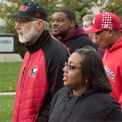 NIU President Doug Baker and Chief Diversity Officer Vernese Edghill-Walden participate in October's Unity Walk.