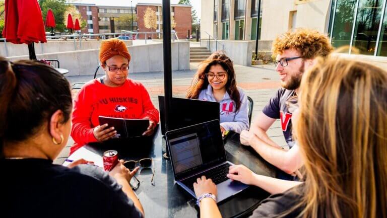 NIU students on their computers